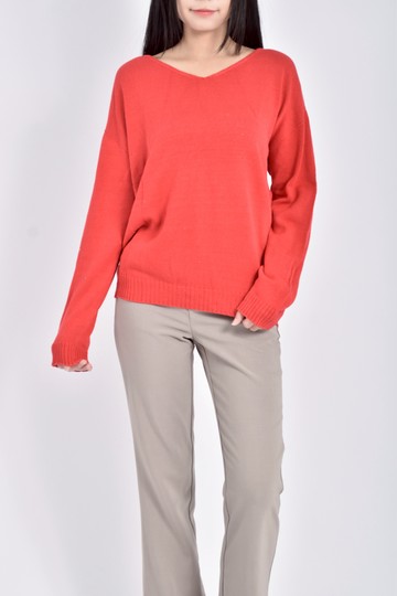 (F) bosch質感針織寬鬆紅色長袖上衣