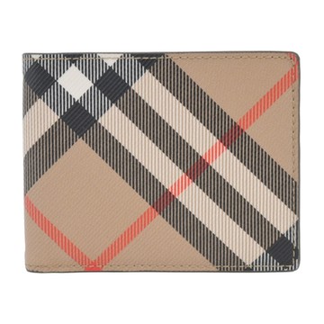 BURBERRY新款經典格紋帆布6卡對開短夾(沙色)