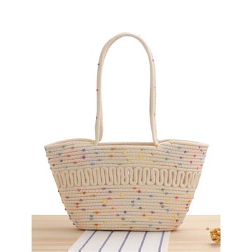 店長推薦新款法式單肩大容量棉繩編包夏季鏤空沙灘包百搭女士包