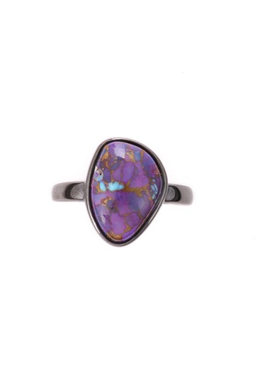 【畢業禮物】【聖誕禮盒】紫色綠松石S925純銀電鍍黑均碼開口戒