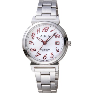 AIKIA 流行大三針時尚女錶-3A2316WWN3/34mm白x紅刻度