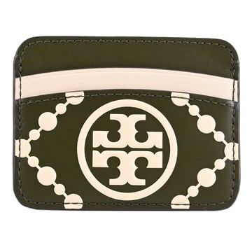 TORY BURCH 137135 浮雕LOGO圖騰隨身卡片夾.深綠