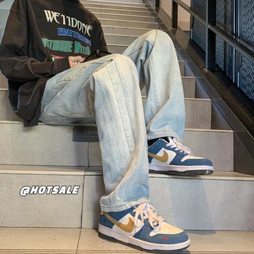 美式復古工裝牛仔褲男款直筒寬松微喇褲春秋潮牌高街oversize褲子