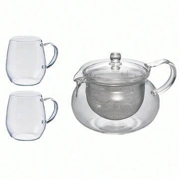 HARIO 好璃奧 茶茶急須丸茶壺杯盤組  茶壺 + 茶杯2個  透明色  1組