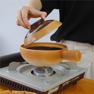 耐干燒不易裂陶土單柄砂鍋嘟嘟煲仔飯淺款沙煲煤氣灶燃氣灶復古風