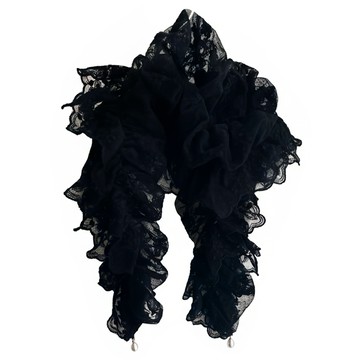 Babisoo 珍珠 100%亞麻 蕾絲 圍巾  95 x 17cm  黑色