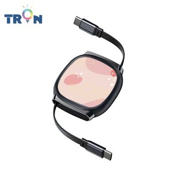 TRON 100W Type-C 伸縮快充線 1M 鈦黑色 日系和風幾何-2 4檔長度調整 可充筆電 適用i15以上手機 平板