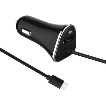 車載充電器手機快充汽車電子帶線一拖二點菸3.4A typce接口車充