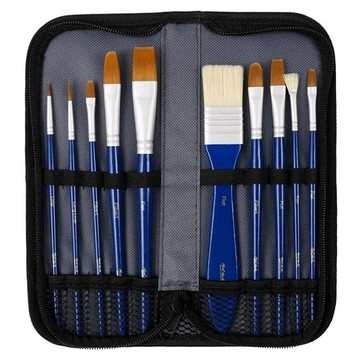 Mont Marte 蒙瑪特 不透明水彩混合毛畫筆10支組 附畫袋 方便攜帶  1號 + 2號 + 6號 + 12號 + 3/4號 + 1號 + 8號 + 10號 + 3號 + 4號  1組