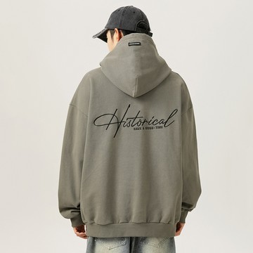 重磅400克！美式低飽和色系草寫字母刺繡連帽T恤 / 男女適穿 / 4色 / M-2XL【QTJL3838】