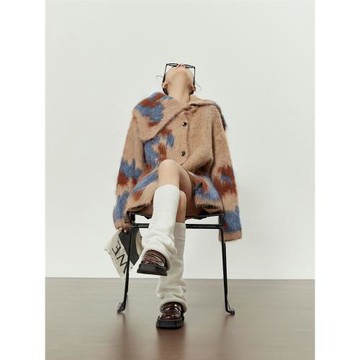 周里物韓版針織毛衣開衫女不對稱設計感寬松慵懶風減齡早春季外套