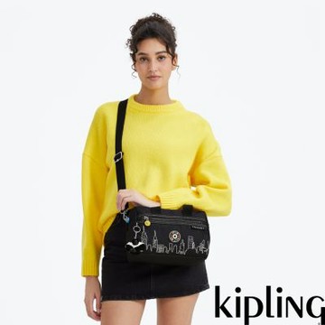 KIPLING | FRIENDS 曼哈頓黑前袋收納斜背包-BINA M ZIP