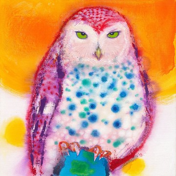 台灣藝術家林順雄Sunlin貓頭鷹系列壓克力畫無框掛畫原作僅此一件