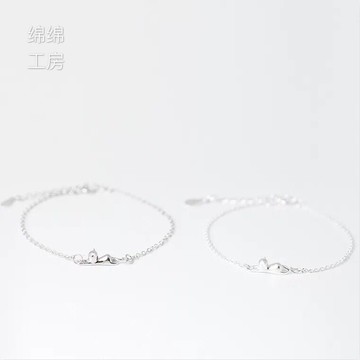 韓版小清新手飾女925純銀光面簡約貓咪飾品光面小貓手鏈