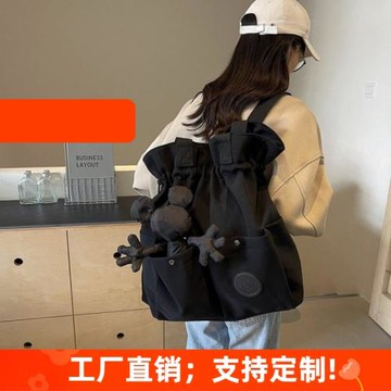 新款時尚輕便雙肩包女新款抽繩旅行包學生書包高級感休閑單肩背包