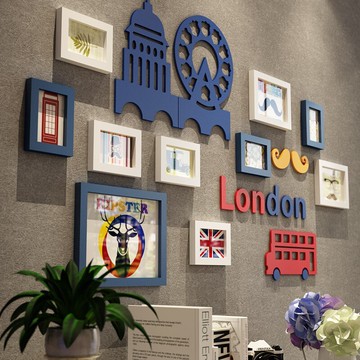 現代簡約家居壁掛客廳酒吧網咖餐廳創意長方形照片墻實木相框裝飾