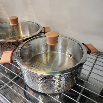 三層鋼錘點木柄深湯鍋【大正餐具批發】 湯鍋 木柄深湯鍋 三層鋼湯鍋 錘點湯鍋 木柄雙耳湯鍋《出清專區》