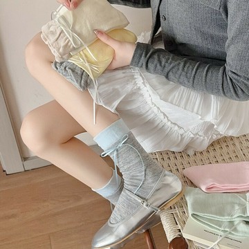 芭蕾風甜美花苞襪假兩件蝴蝶結堆堆襪日系jk可愛少女中筒襪子女鑫弘-素時衣櫥