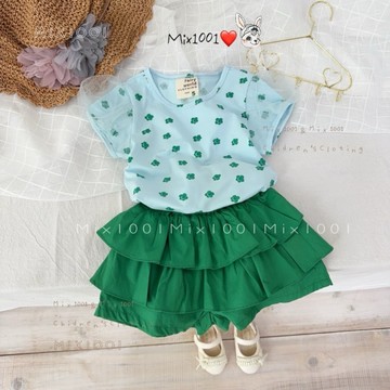 🌈✨mix1001中大童🍀幸運小花🌼網紗袖上衣✨兒童滿版小花上衣 5-23