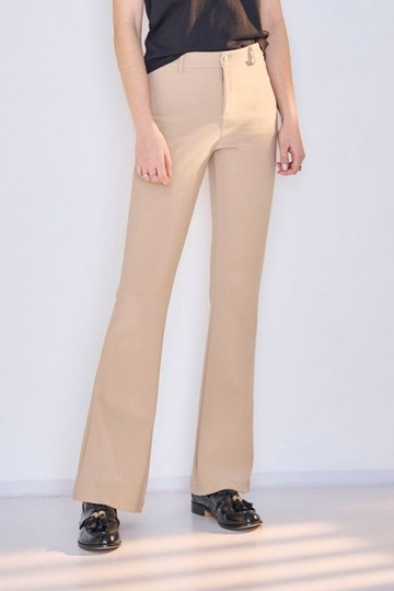 杏米色氣質修身直筒長褲