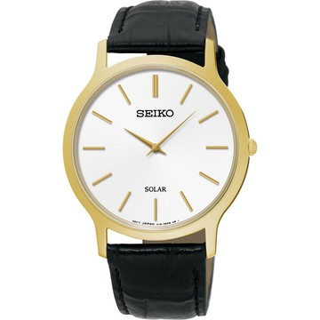 SEIKO精工 CS 太陽能 經典腕錶 銀x金框 38MM (SUP872P1/V115-0BE0K)