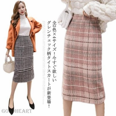 全2色 4サイズ グレンチェックスカート スカート タイトスカート チェック グレンチェック ハイウエストスカート ペンシル バックスリット 膝丈 ミ 通販 Lineポイント最大get Lineショッピング