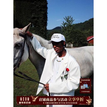 MEDM 潮牌秋季美式休閑西裝外套男女情侶裝玫瑰刺繡寬松西服上衣