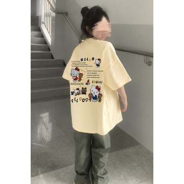 【砂糖夢境】100%不起球夏季2026新款可愛卡通印花寬鬆學生短袖T恤女上衣潮流