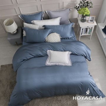 HOYACASA 加大60支抗菌天絲兩用被套床包四件組-薄霧藍