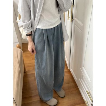 天絲牛仔褲女夏季薄款胖妹妹顯瘦梨型身材松緊腰垂感直筒闊腿長褲