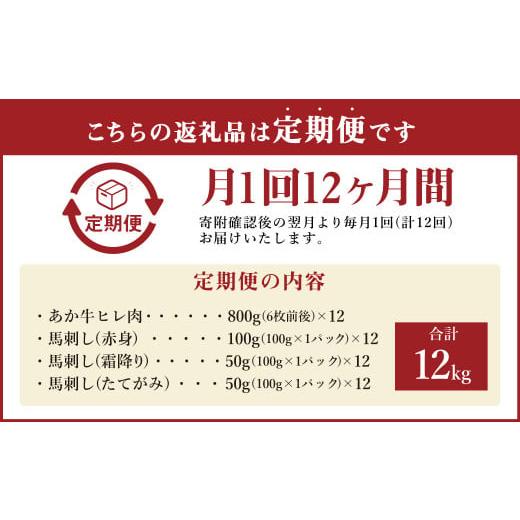 ふるさと納税 熊本県 高森町  あか牛 ヒレ肉 800g (6枚前後) 馬刺し 200g 赤身 100g 霜降り 50g たてがみ 50g) 食べ比べ セット