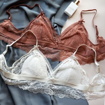 Midnightblue歐美法式三角杯薄款蕾絲無鋼圈舒適內衣褲黑白色文胸