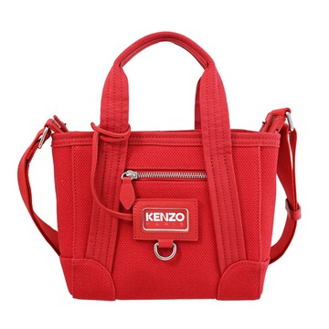 KENZO 2SA921 品牌LOGO帆布兩用小款拉鍊托特包.紅色