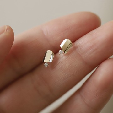 ▪NANA▪M32 日韓流行時尚 通體純銀 S925銀針 鍍14K金 小巧迷你 拱形幾何設計耳針 簡約個性耳環