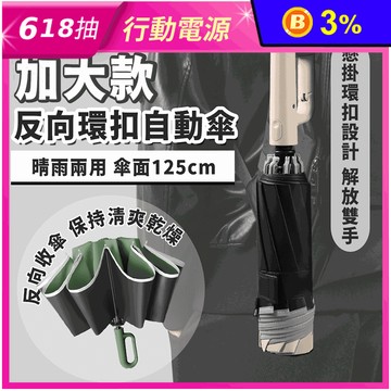 黑膠防曬反向環扣自動勾勾雨傘