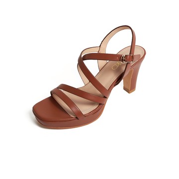 KOKKO精緻女人柔軟羊皮防水台高跟涼鞋深咖色