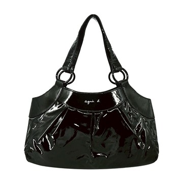 [平輸版]agnes b. 漆皮邊圓弧手提包-黑/真品平輸