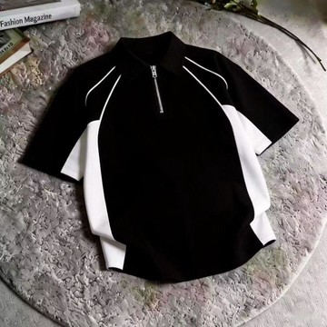 設計感撞色polo衫短袖男士T恤夏季情侶拼接半袖大碼220斤上衣服
