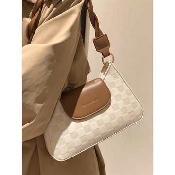 洋氣腋下包包包女2025秋新款時尚棋盤格小方包小眾真皮單肩斜挎包