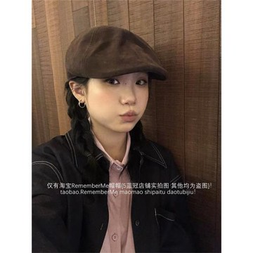 【雅丹風穿搭】巧克力色系麂皮絨復古前進帽秋冬百搭雅痞老爹帽潮