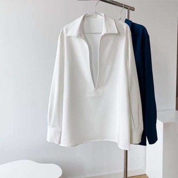 復古港風克萊因藍燈芯絨襯衫女秋冬季新款V領疊穿外搭長袖上衣ins
