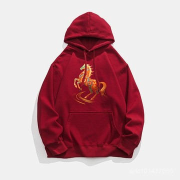 台灣出貨 寬鬆加絨加厚外套 紅色衛衣 拜年服 連帽外套 新款男士連帽衛衣 2026馬年本命年衛衣 馬年衣服 酒紅色衣服