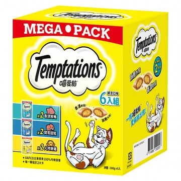 Temptations 喵愛餡 貓點心綜合口味6入組  960g  1組  火烤嫩雞2包 + 開胃甜鮭2包 + 香誘鮮鮪2包