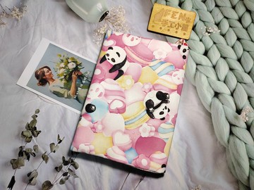 彩色噴墨系列-蜜桃粉馬卡龍熊貓防撥水牛津布布書套-布書衣A5/25K