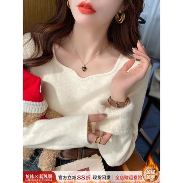 V領加絨打底衫女2025新款加厚白色毛衣內搭秋冬針織保暖長袖上衣