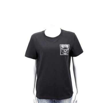 MOSCHINO 泰迪熊刺繡徽標黑色棉質Tee