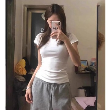 已售9642件💖簡約宅女同款T恤~短袖修身T恤 收腰 基礎款 辣妹 上衣女