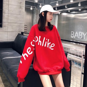 買一送一【實發2個】 衛衣 cec衛衣女中長款2019冬新款韓版寬鬆圓領加絨加厚慵懶風套頭上衣 曼慕衣櫃