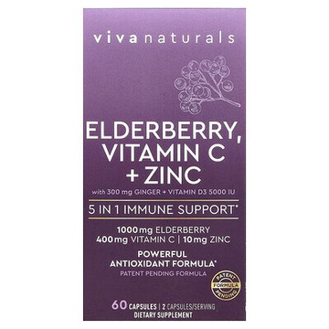 Viva Naturals, 接骨木果，維生素 C + 鋅與姜 + 維生素 D3，60 粒