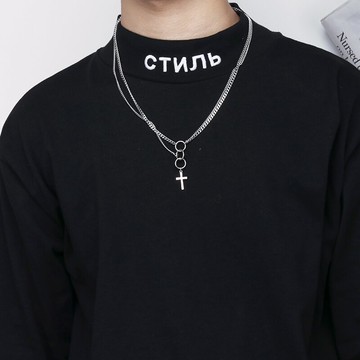 ins百搭網紅多層圓環十字架項鏈男女日韓學生小眾設計嘻哈潮掛件